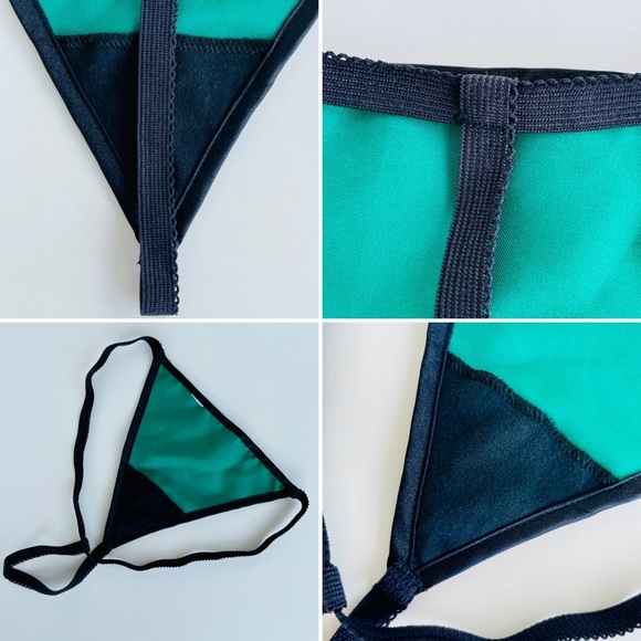 Green Satin G-String with Black Detailing - Picture 16 of 16